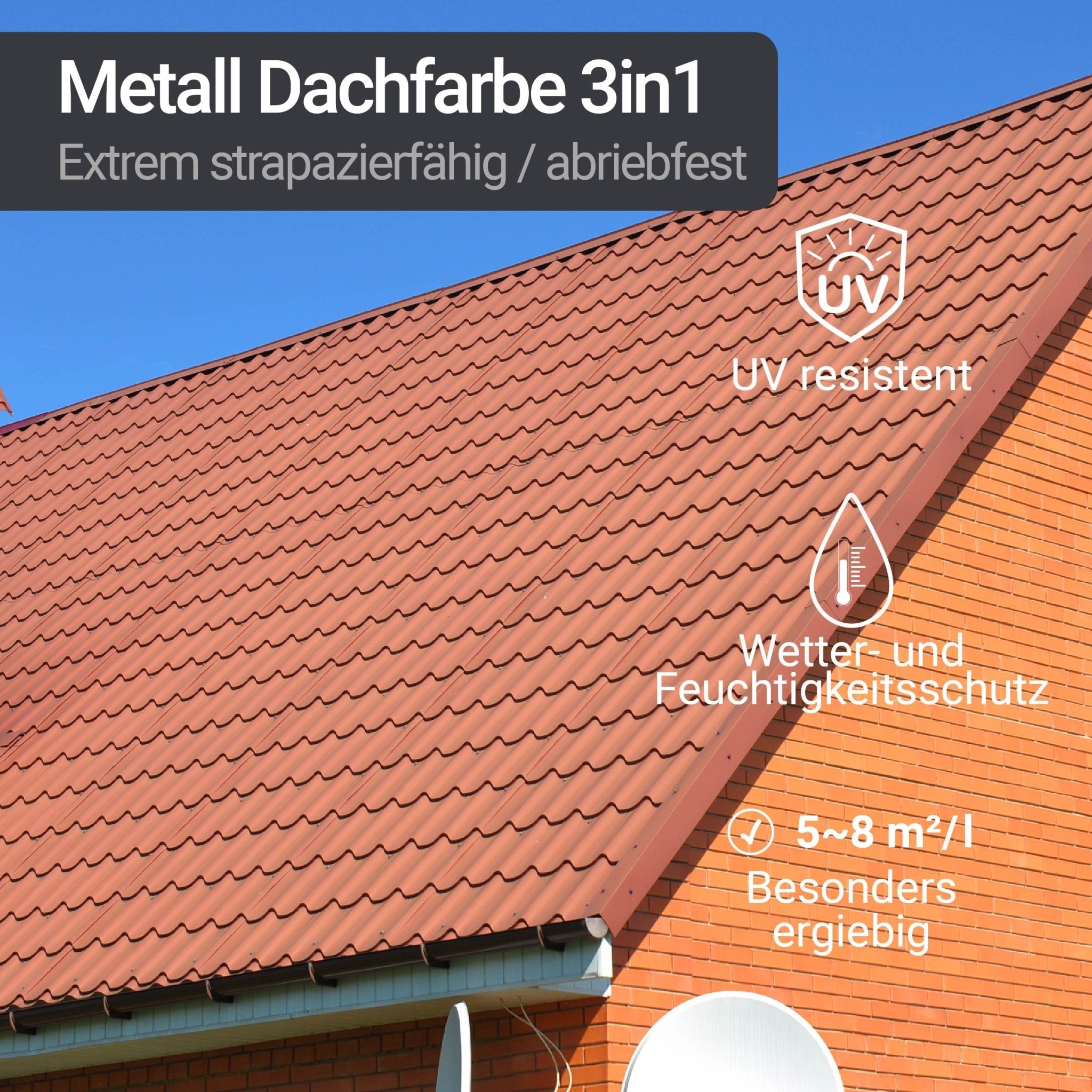 Dachfarbe 3in1 Metallschutzlack Dach Sockelfarbe Dachbeschichtung W500 0,75-5L