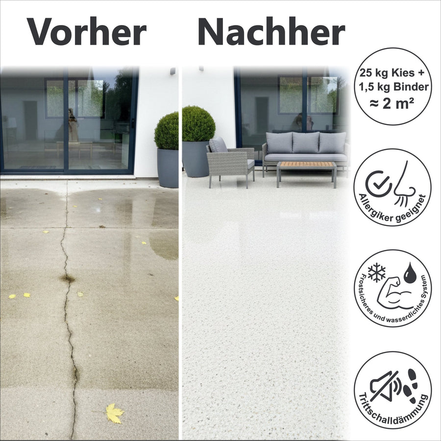 25Kg Steinteppich Set Marmorkies Bodenbeschichtung Naturstein W730 - 2qm - WO - WE.SHOP