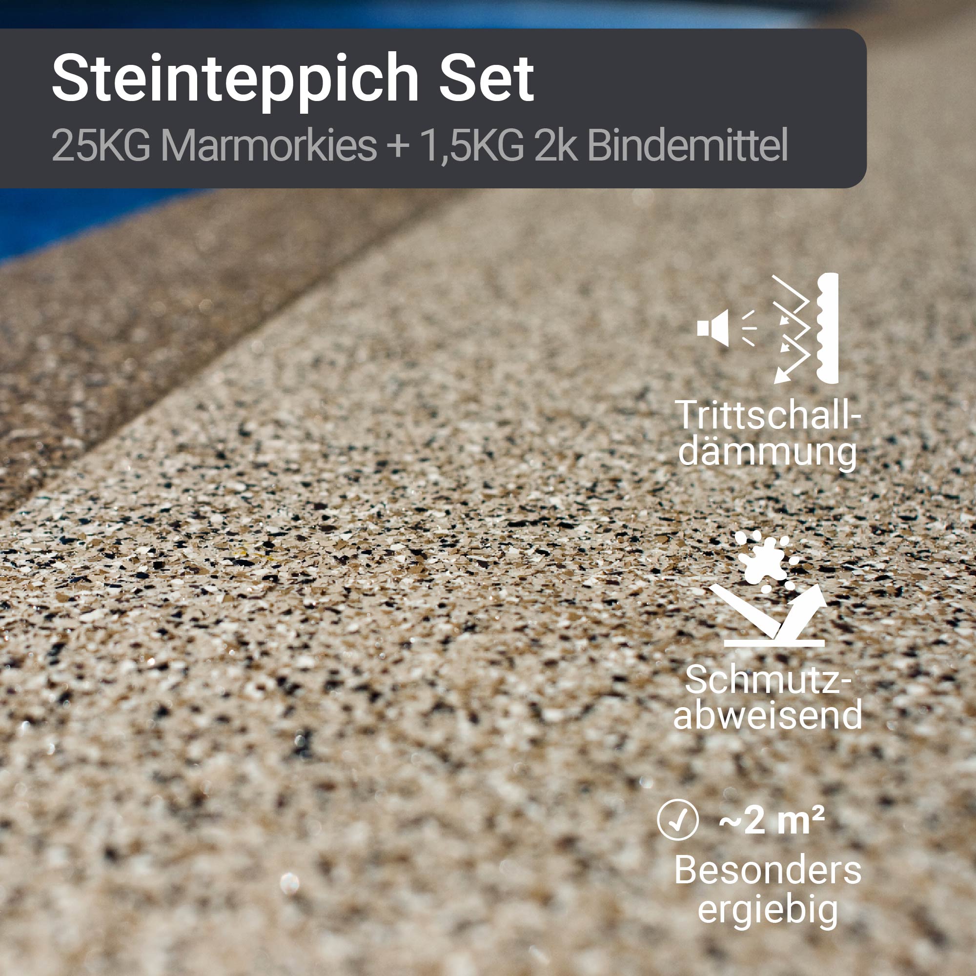 25Kg Steinteppich Set Marmorkies Bodenbeschichtung Naturstein W730 - 2qm